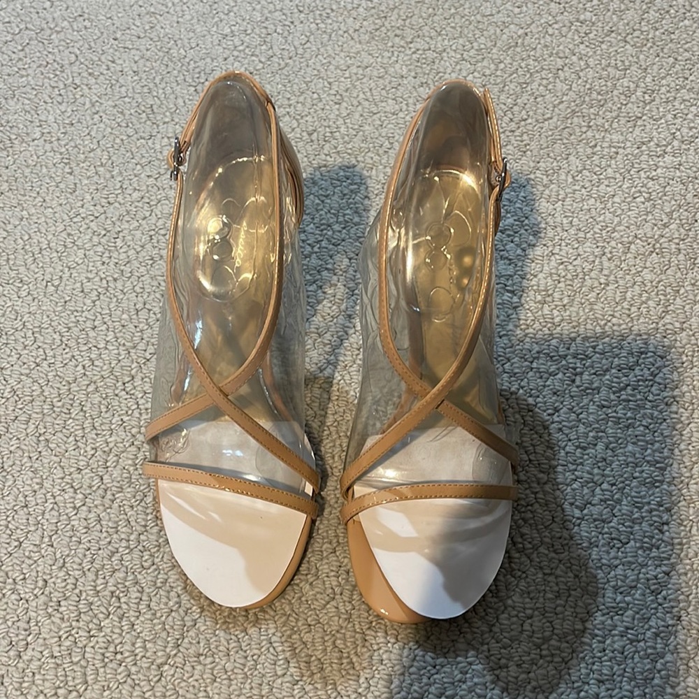 Jessica Simpson Nude Tan and Clear Peep-Toe Heels
